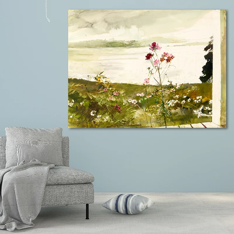 Peinture de paysage réaliste Andrew Wise, Art mural texturé vert pour salon