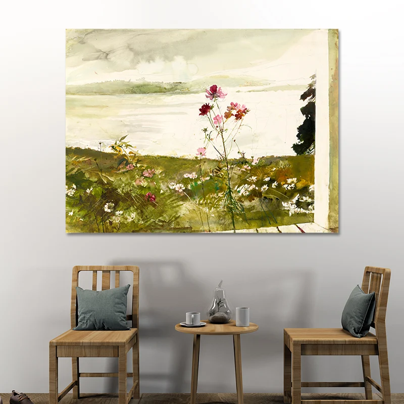 Peinture de paysage réaliste Andrew Wise, Art mural texturé vert pour salon