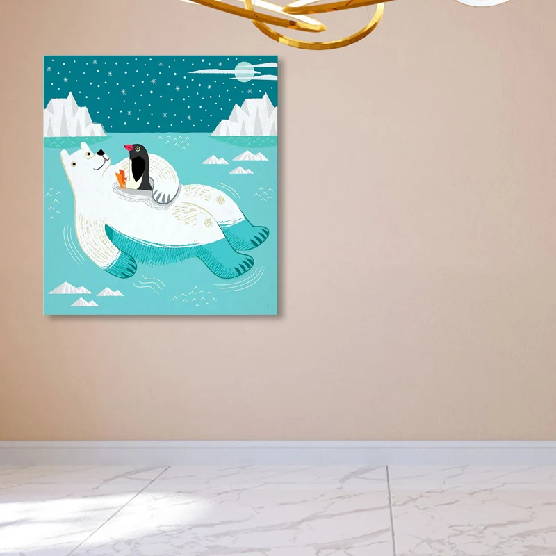 Toile enveloppée d'animaux marins, décoration murale texturée pour enfants, couleur douce, pour chambre d'enfant