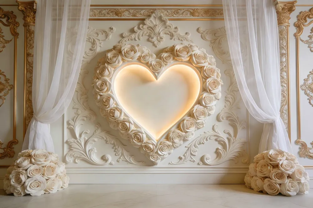 Toile de fond cœur Mur cœur rose ivoire Salon Toile de fond Saint-Valentin LXX512-143