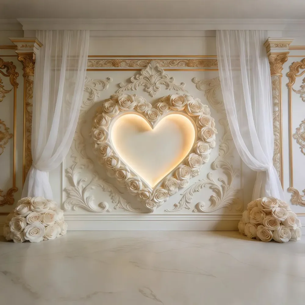 Toile de fond cœur Mur cœur rose ivoire Salon Toile de fond Saint-Valentin LXX512-143