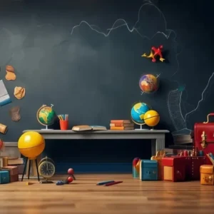 Toile de fond Numérique Rentrée des Classes Tableau Noir Globe Éducatif GQ3-125