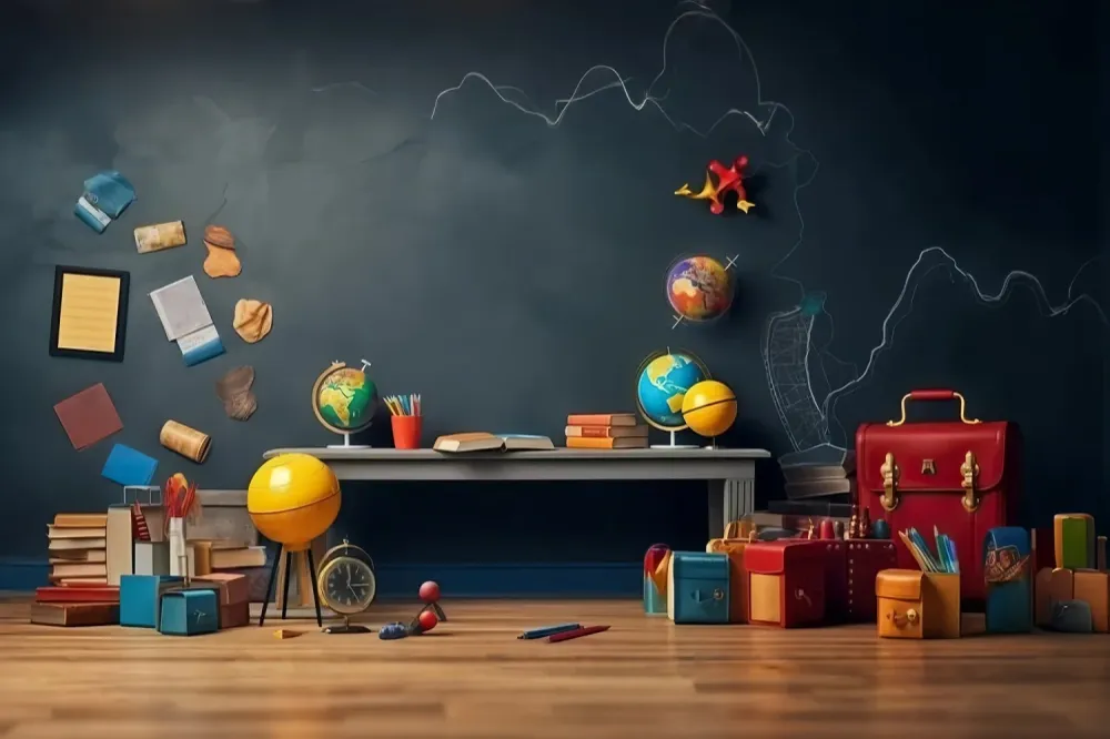 Toile de fond Numérique Rentrée des Classes Tableau Noir Globe Éducatif GQ3-125