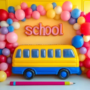 Toile de fond Rentrée des Classes Bus Scolaire Jaune Joyeux CSH3-38