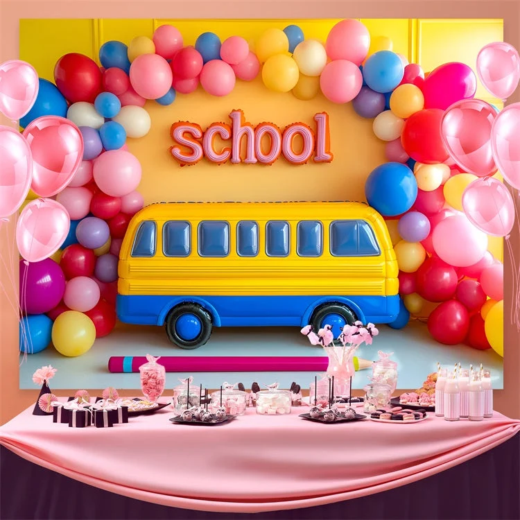 Toile de fond Rentrée des Classes Bus Scolaire Jaune Joyeux CSH3-38