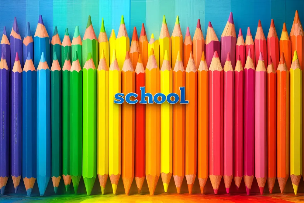 Toile de fond Rentrée des Classes Crayons de Couleur Arc-en-Ciel CSH3-43