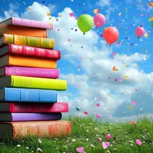 Toile de fond Rentrée des Classes Livres Colorés et Ballons CSH3-46