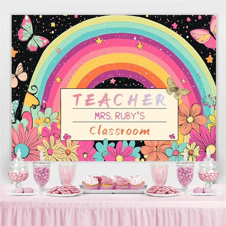 Toile de fond Rentrée des Classes Papillons Enchantés Arc-en-Ciel Adapté CSH3-89
