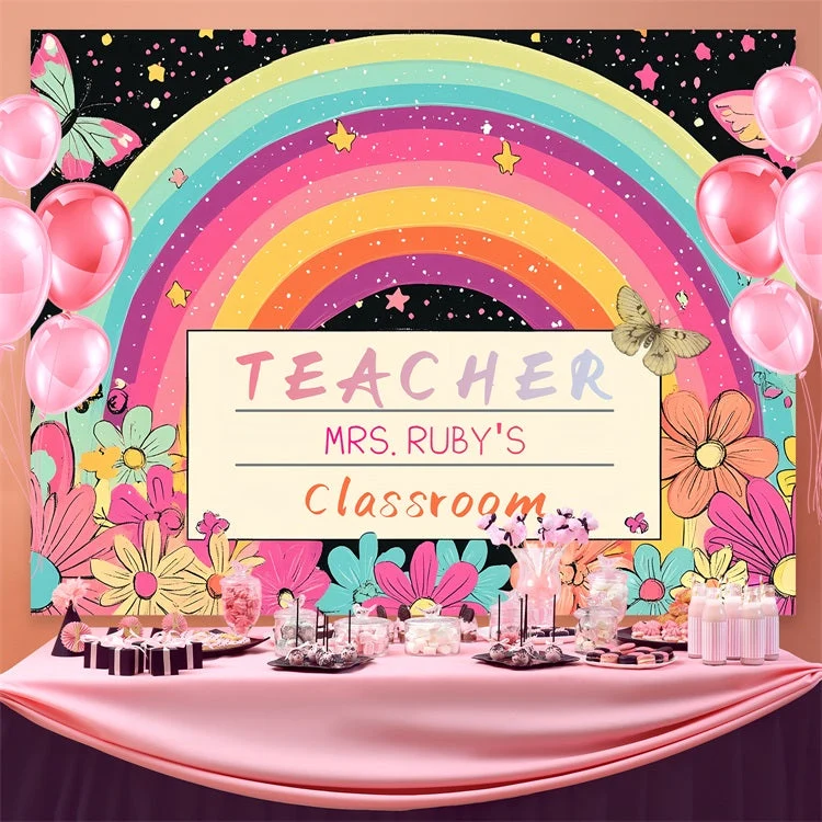 Toile de fond Rentrée des Classes Papillons Enchantés Arc-en-Ciel Adapté CSH3-89