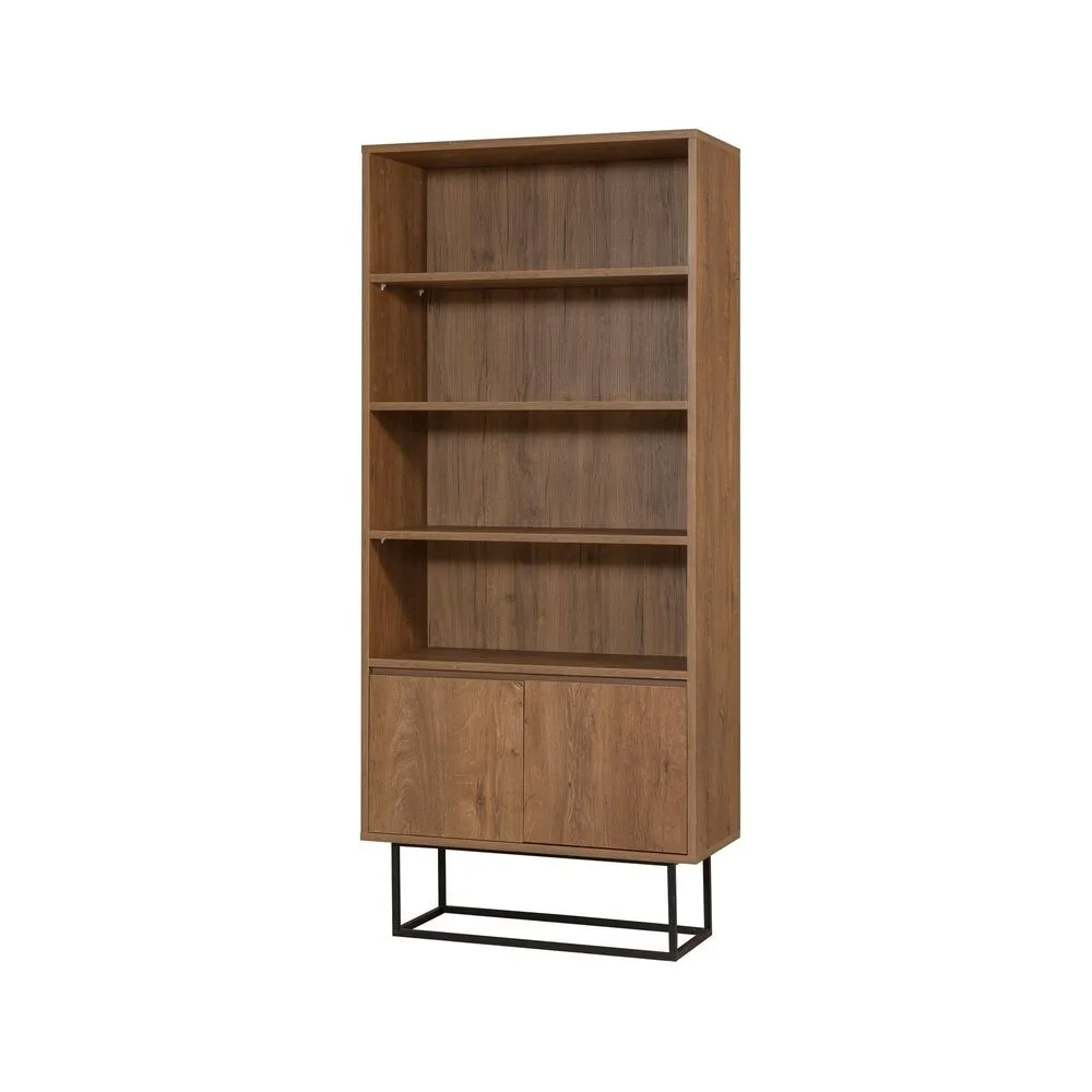 Bibliothèque Stela H182cm Métal Noir et Bois naturel pour Écoliers