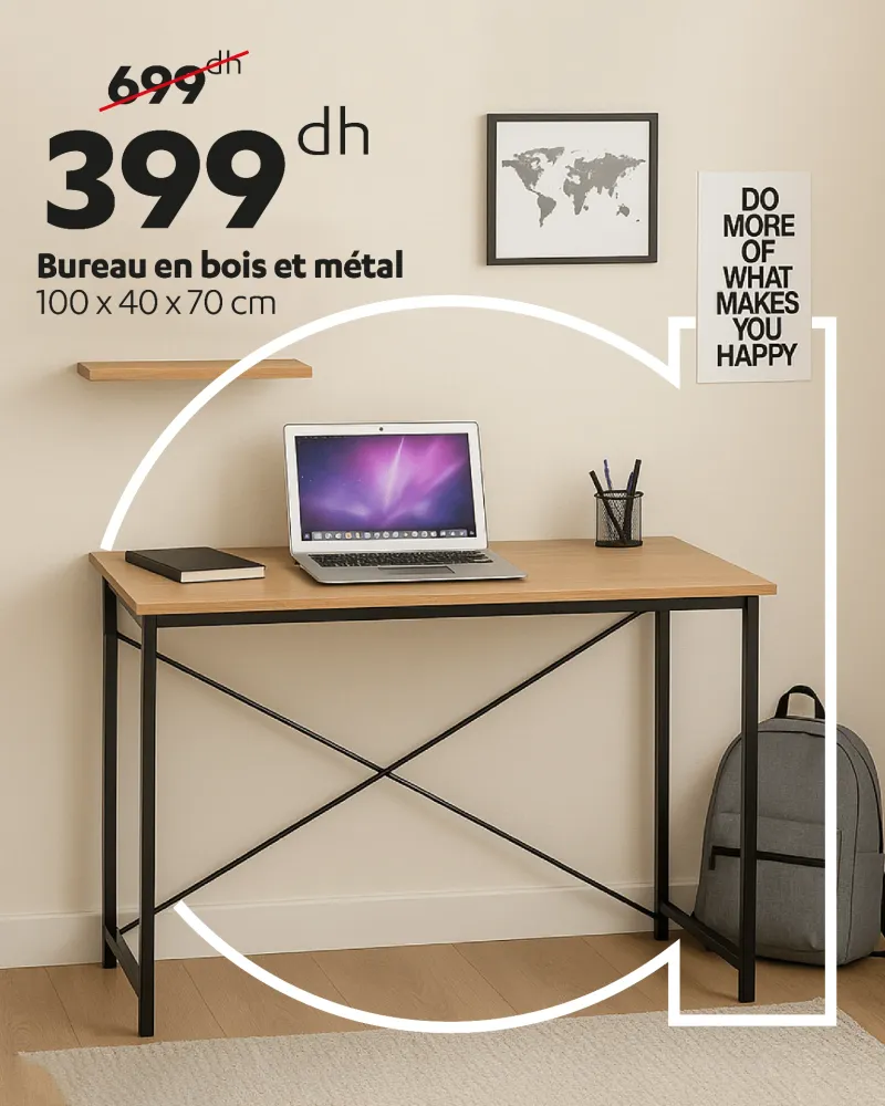 Bureau enfant en bois et métal Compatible avec les classeurs A4