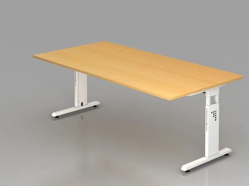 Bureau Hammerbacher pied C 200x100cm hêtre/blanc hauteur de travail 65-85 cm VOS2E/6/W prendre à bas prix