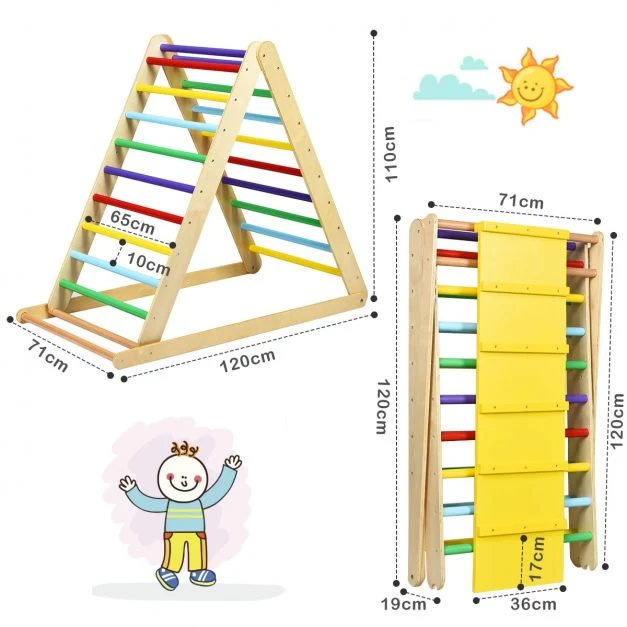 Échelle d’escalade triangle d'escalade pour enfant en bois pour garçons et filles 3 ans+ 20_0005343