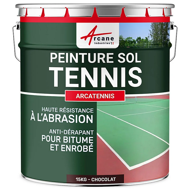 PEINTURE TENNIS - ARCATENNIS. Chocolat Marron Sombre - 15 kg (jusqu'à 30 m² en 2 couches) - ARCANE INDUSTRIES