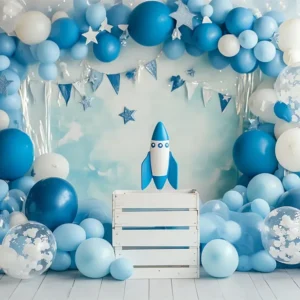 Toile de Fond Anniversaire Photographie Fusée Étoiles Ballon BRP10-336
