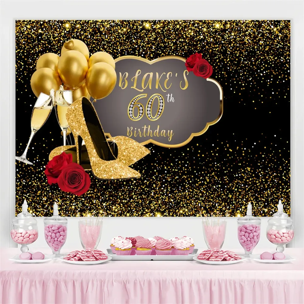 Toile de fond Anniversaire Taillé sur mesure Rose Rouge Talons Dorés 60ème MRR3-152