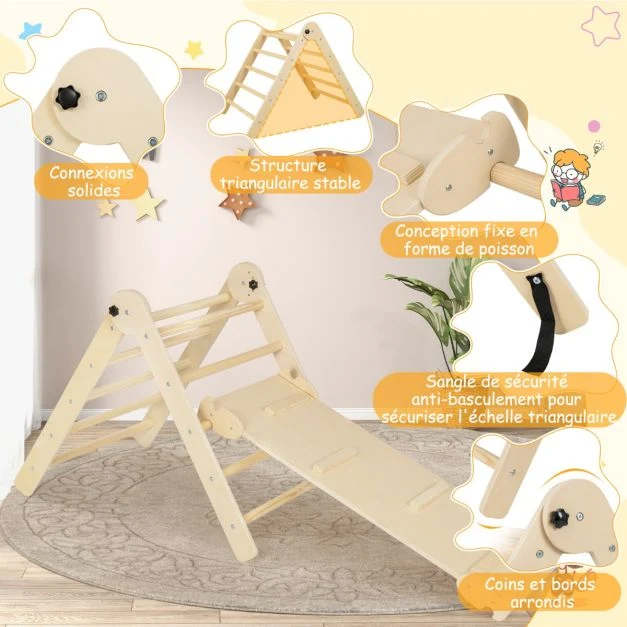 Triangle d’escalade montessori pliable avec rampe deux fois face échelle triangulaire avec hauteur réglable pour 3 ans+ na...