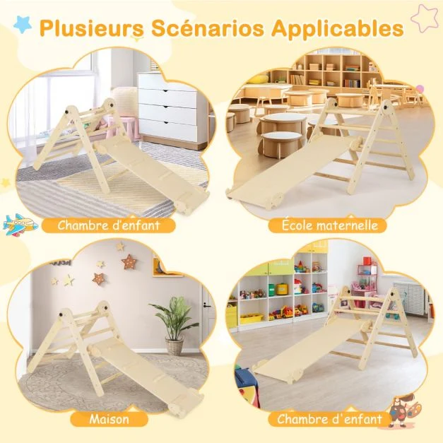 Triangle d’escalade montessori pliable avec rampe deux fois face échelle triangulaire avec hauteur réglable pour 3 ans+ na...