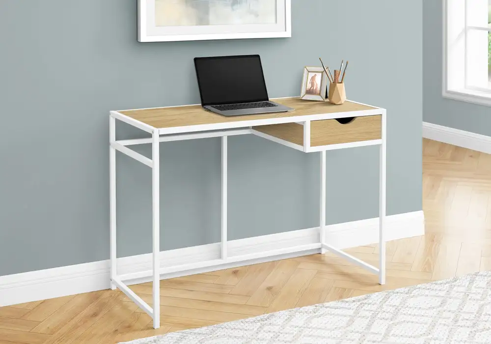 Professionnel Haute Capacité Bureau D'Ordinateur - 42"L / Naturel / MéTal Blanc