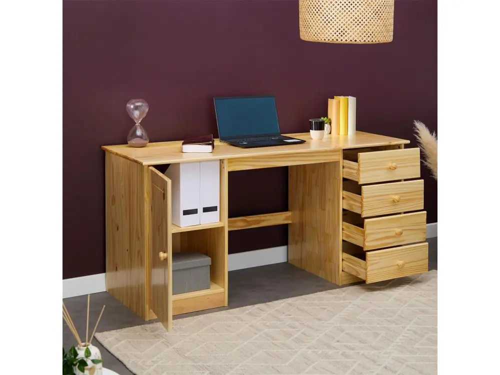 Range-câbles Bureau divers rangements pin massif vernis naturel