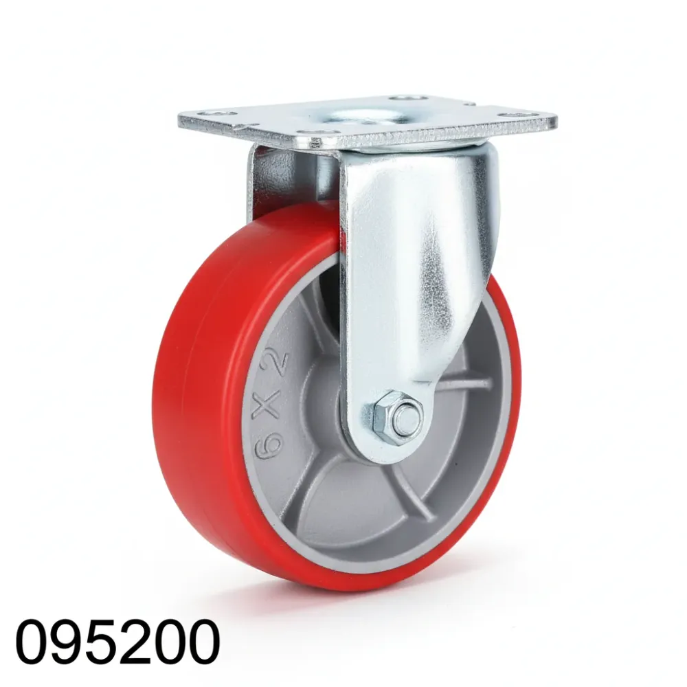 ROUE FONTE PU FIXE 200 ROUGE avec capuchon de sécurité