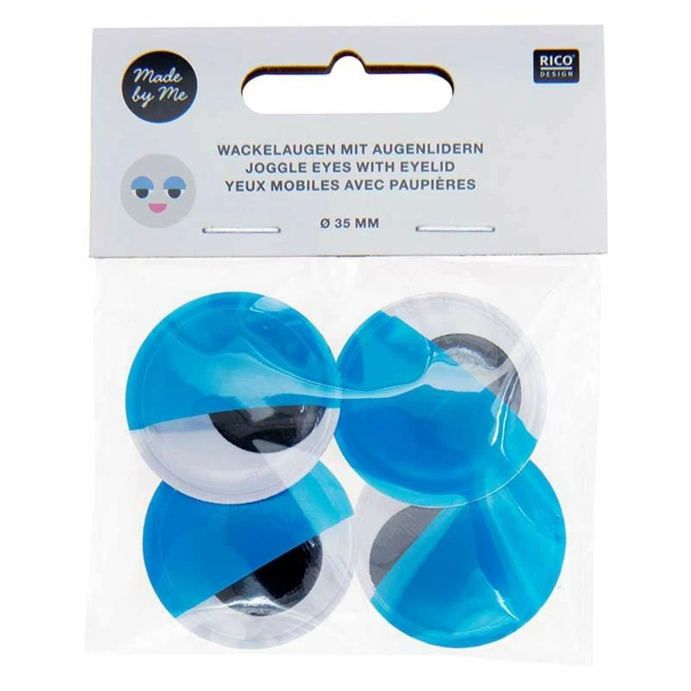 Yeux mobiles ø 35 mm - paupières bleues avec étui de rangement