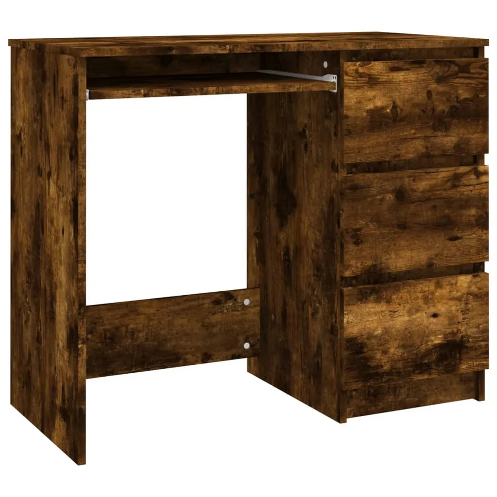 Bureau table poste de travail meuble d'ordinateur informatique étude chêne fumé 90 x 45 x 76 cm bois d'ingénierie brun 02_...