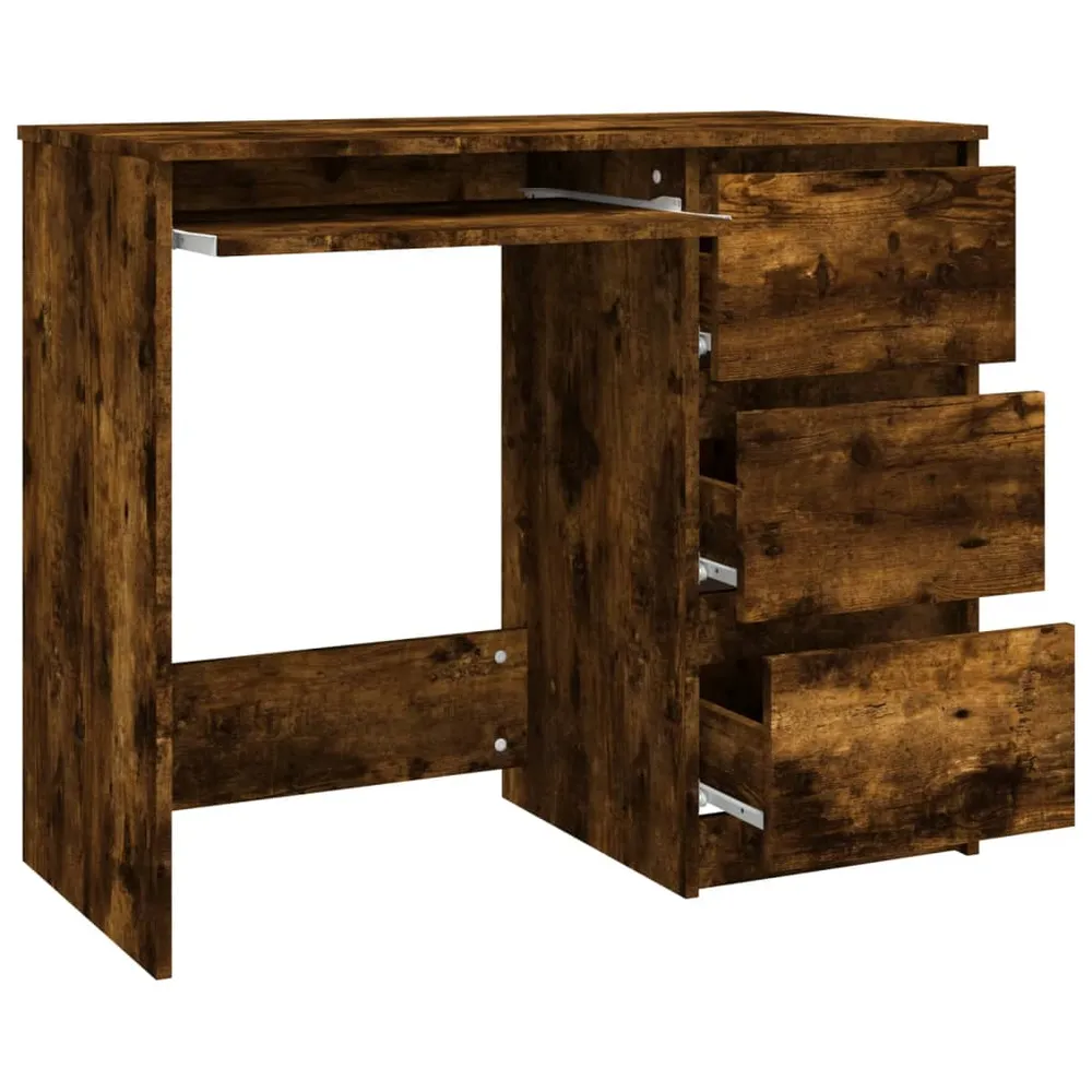 Bureau table poste de travail meuble d'ordinateur informatique étude chêne fumé 90 x 45 x 76 cm bois d'ingénierie brun 02_...