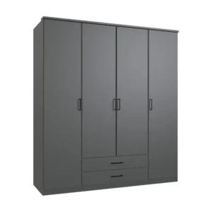 Armoire placard meuble de rangement coloris gris graphite - L. 180 x H. 198 x P. 58 cm