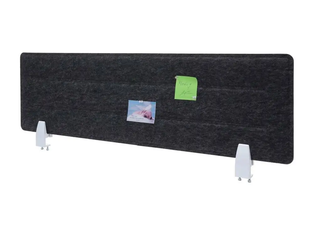 Cloison de table HWC-G76, panneau d'affichage de bureau, avec clips, tissu avec gaufrage - 100x30cm noir