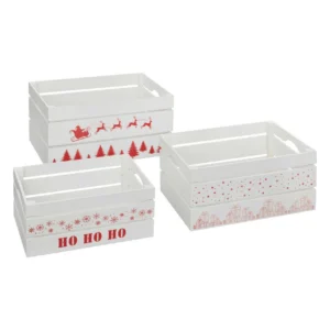Déco de noël lot de 3 cagettes blanches en bois imprimé noël