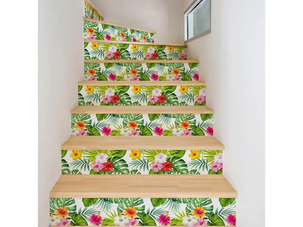 Stickers adhésifs escalier carrelages contremarche - TROPICAL HEIRANI - 25x87.5cm