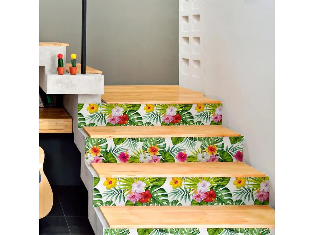 Stickers adhésifs escalier carrelages contremarche - TROPICAL HEIRANI - 25x87.5cm