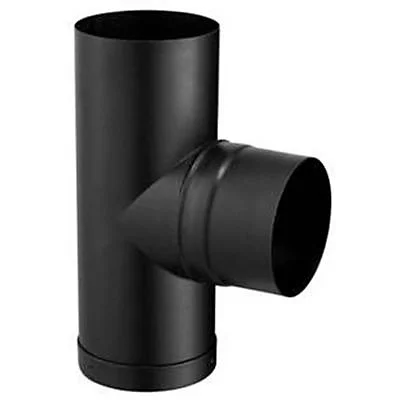 Té avec tampon émaillé Noir mat ø80 mm Poujoulat