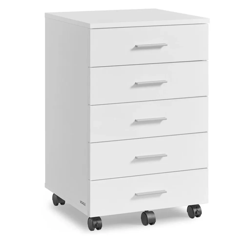 Caisson de bureau à roulettes meuble de rangement 40 x 42 x 65,7 cm support pour imprimante avec 5 tiroirs rails coulissan...