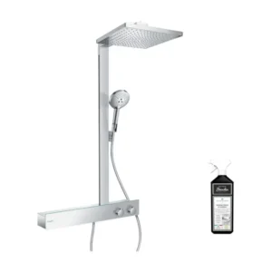 Colonne de douche thermostatique HANSGROHE Raindance E 300 EcoSmart avec mitigeur 60 cm chromée + nettoyant Briochin