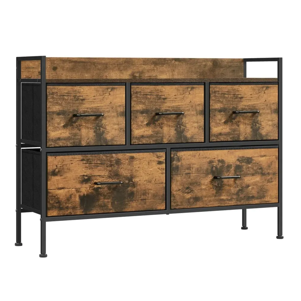 Commode en tissu 29 x 98,2 x 70 cm meuble de rangement avec 7 tiroirs à 3 niveaux avec poignées en métal style industriel...