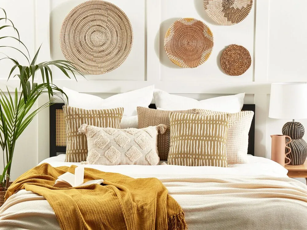 Coton bio Cushion Striped 45 x 45 cm Beige and White SALIX