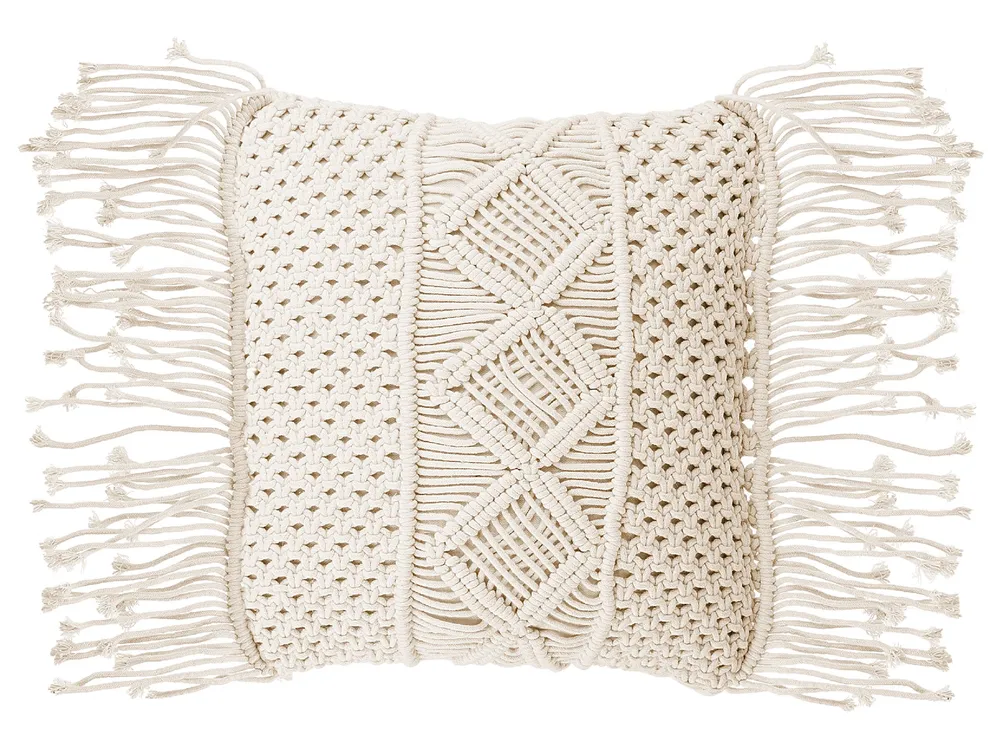 Coton bio Macrame Cushion Tassels 40 x 45 cm Beige YORTAN