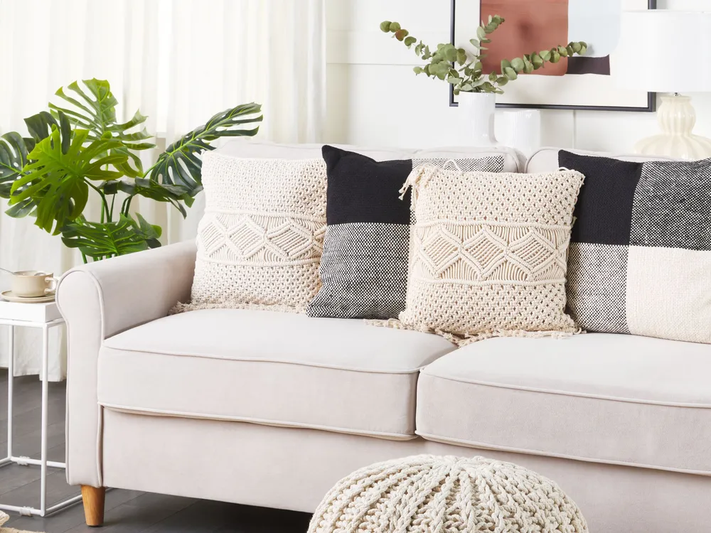 Coton bio Macrame Cushion Tassels 40 x 45 cm Beige YORTAN