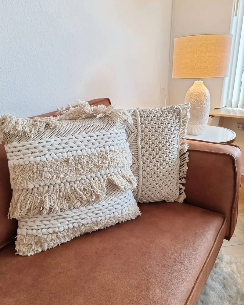 Coton bio Macrame Cushion Tassels 40 x 45 cm Beige YORTAN