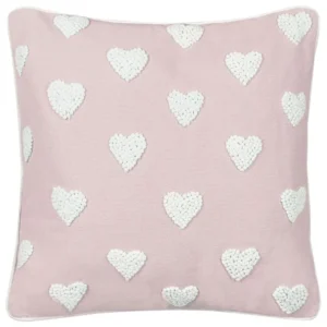 Coton doux Cushion Embroidered Hearts 45 x 45 cm Pink GAZANIA