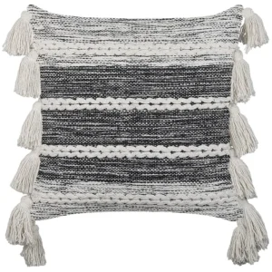 Cotton Cushion Tassels 45 x 45 cm Black and Blanc pur ROCHEA
