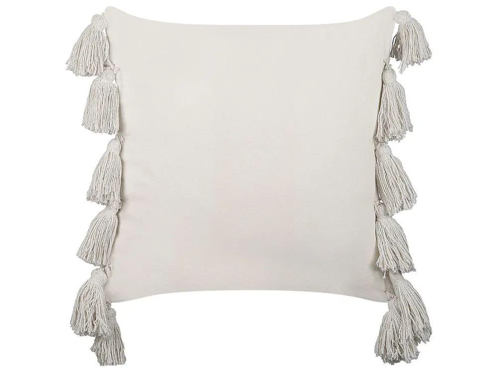 Cotton Cushion Tassels 45 x 45 cm Black and Blanc pur ROCHEA