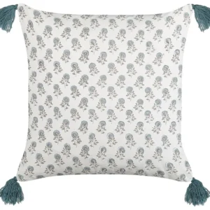 Coussin en coton à motif floral blanc et bleu 45 x 45 cm CORNUS