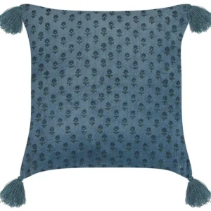 Coussin en velours à motif floral bleu sombre 45 x 45 cm RIBES