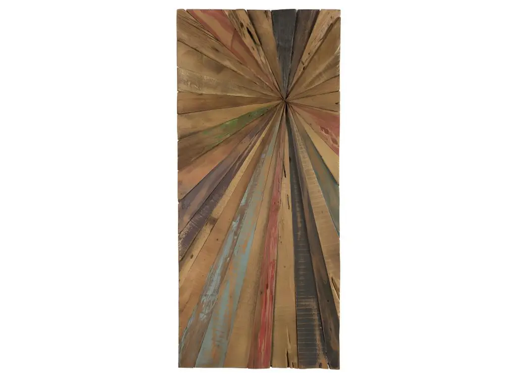 Décoration murale rectangulaire en teck recyclé multicolore 100x45cm
