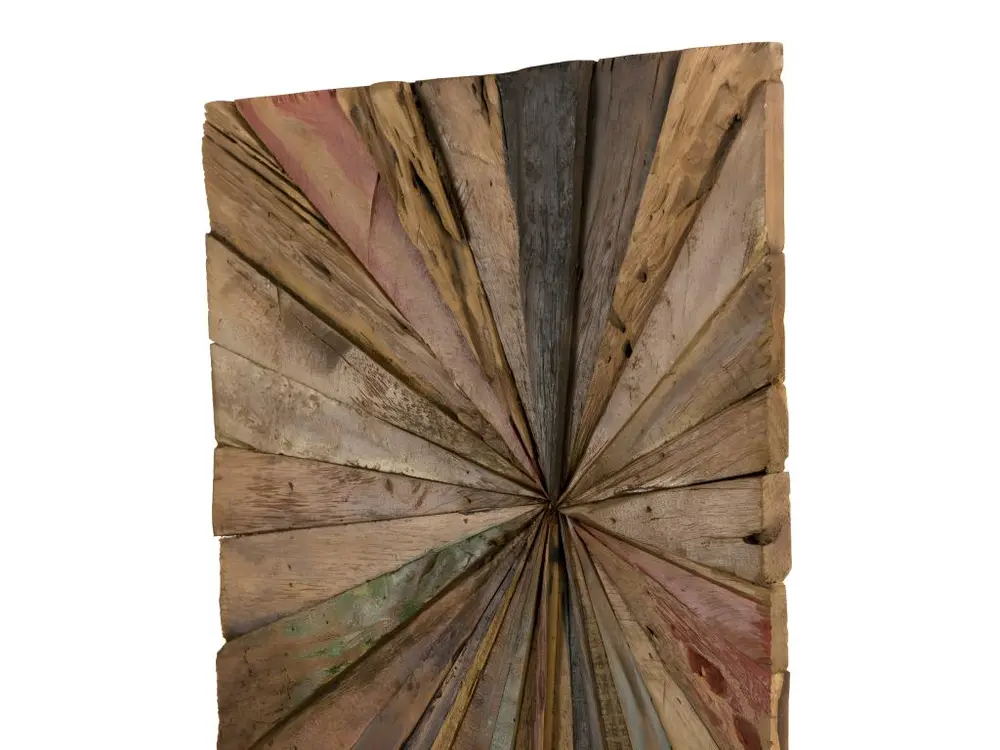 Décoration murale rectangulaire en teck recyclé multicolore 100x45cm