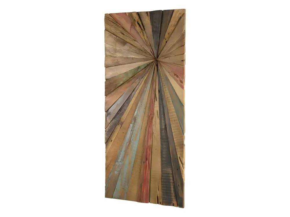 Décoration murale rectangulaire en teck recyclé multicolore 100x45cm
