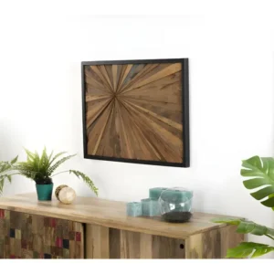 Décoration murale rectangulaire en teck recyclé naturel 60x80cm